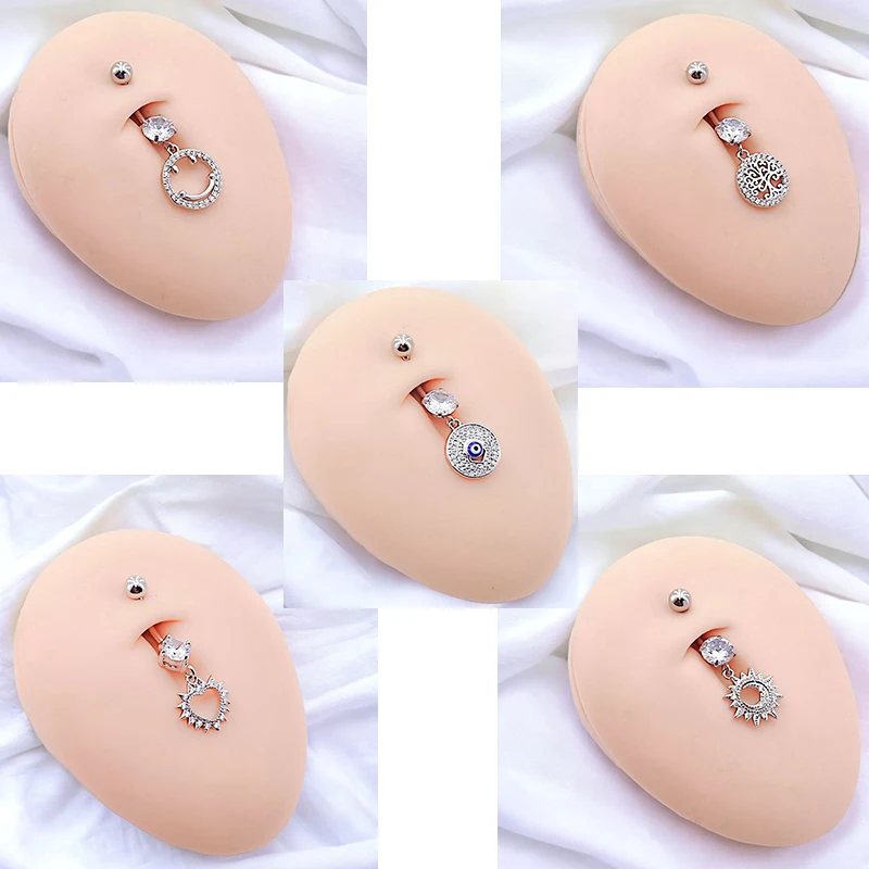 Женские серьги-подвески в пупок с фианитом 14 г