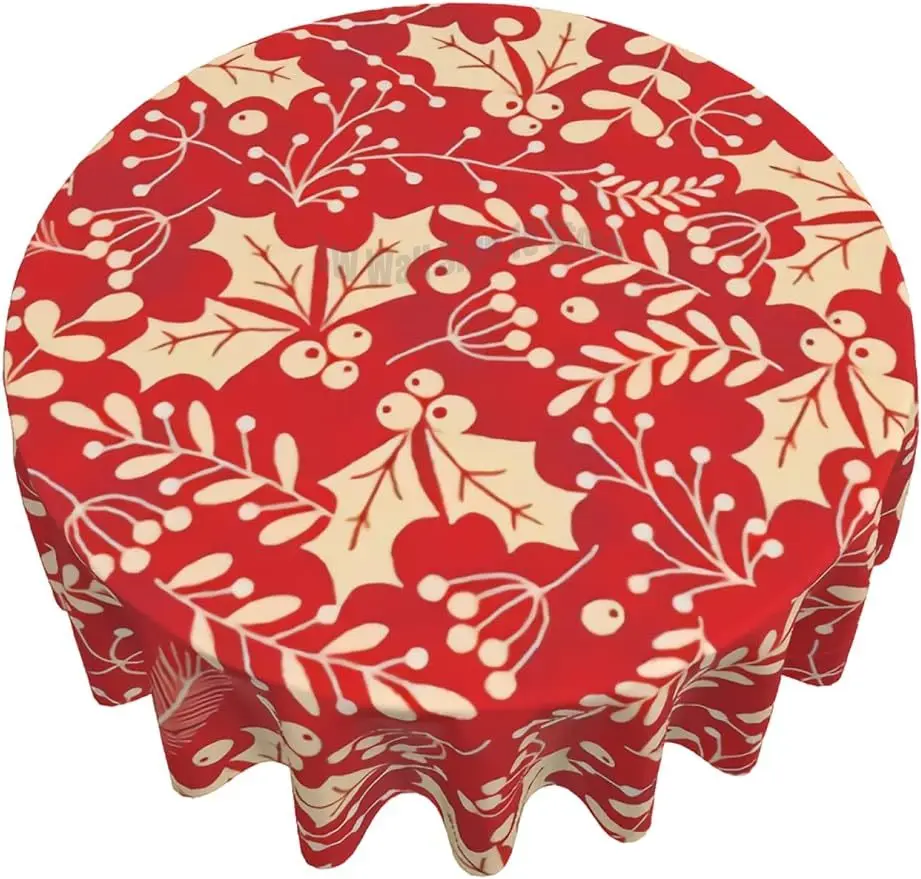 

Новогодняя Крышка для стола с ягодами Падуба, 60 дюймов, круглая, многоразовая, для столовой, кухни и детской комнаты