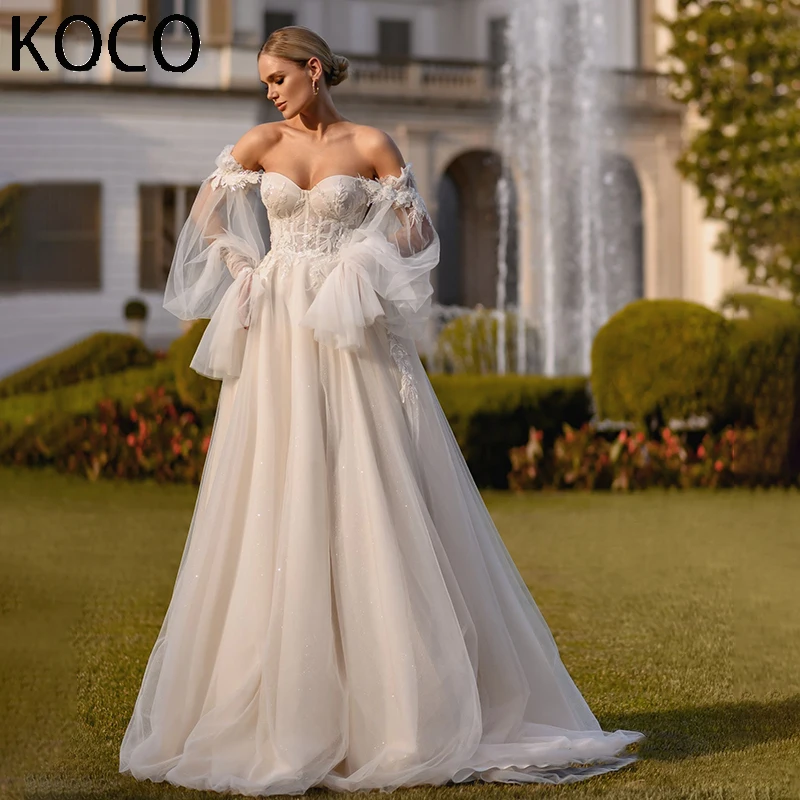 

MACDOUGAL Charming A-line Sweetheart Lantern Sleeves Off the Shoulder Wedding Dress vestidos de novia Custom Made For Women 2023