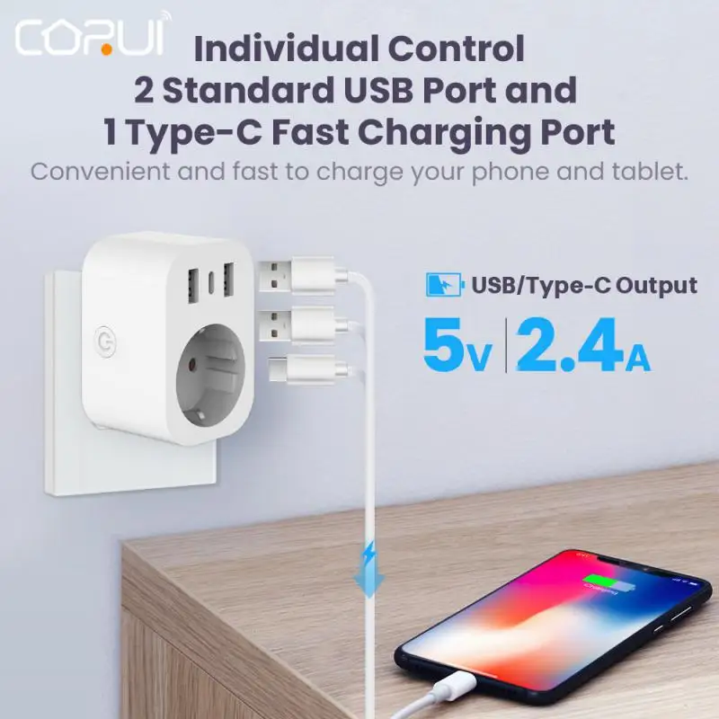 

CORUI Tuya WiFi 16A ЕС умная розетка умный таймер жизни приложение дистанционное управление Голосовое управление Alexa Google домашний помощник умный до...
