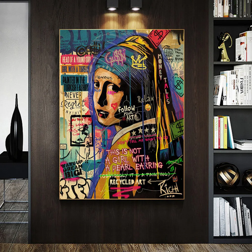 Настенный художественный постер с граффити жемчужной дамской Моной Лизой