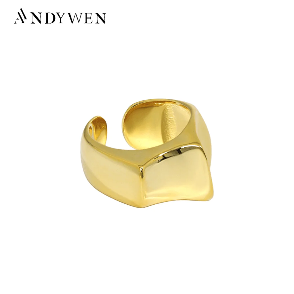 

ANDYWEN 925 Sterling Silver Gold Thick Resizable Rings Geometric Irregular Large Women Luxury Fashion Fine Jewelry Gift