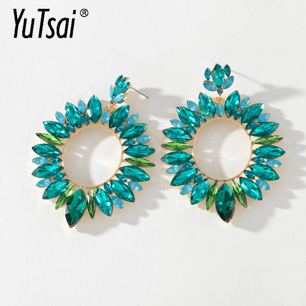 

Yutsai 2 Color Crystal Circle Drop Earrings Exaggerated Rhinestone Office Party Stud Earring for Women Jewelry Gifts YT895