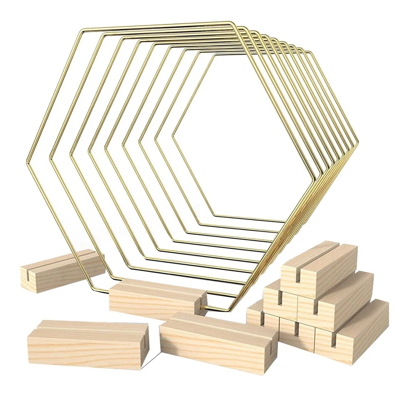 

10PCS Hex Metal Wreath With 10PCS Metal Wreath Rings For Card Holders, Table Decorations Centerpieces