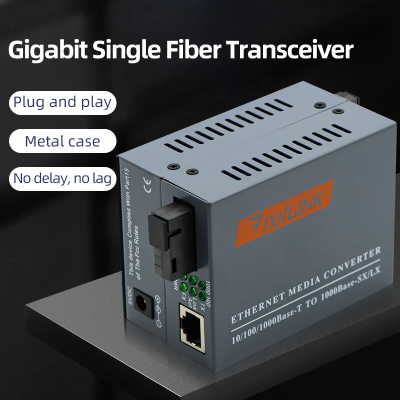 1 Pair Gigabit Fiber Optical Media Converter 10/100/1000Mbps Fiber Transceiver Single Mode Single Fiber SC Port