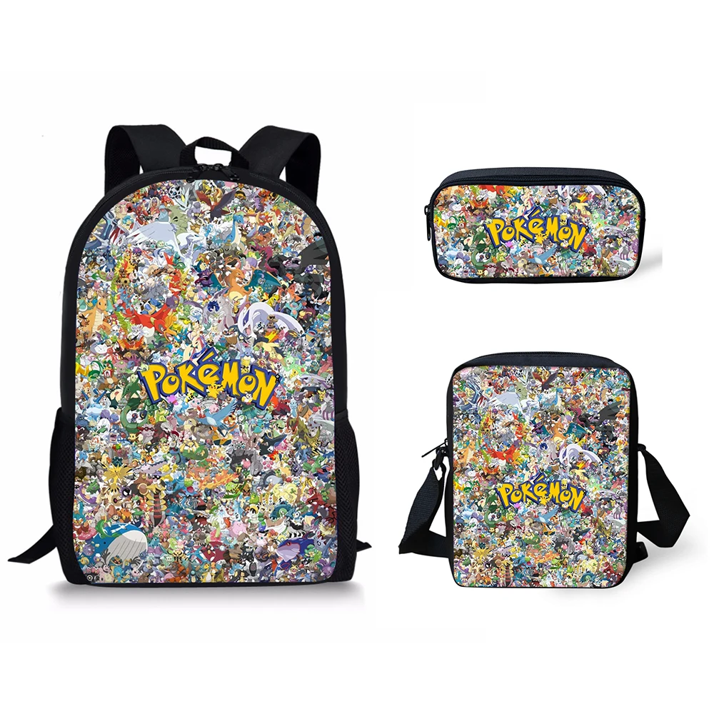 HALYUNASC 3PCs/Set Children's School Backpack Cartoon Detective-Baokemon Pattern School Bags Teenagers Book-Bags Set