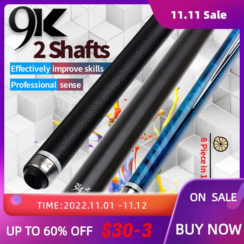 

NEW PREOAIDR 9K Billiard Pool Cue 8 Pieces in 1Technology/Carbon Maple Shaft Uni-loc Joint With Protector Leather Grip Kit Stick