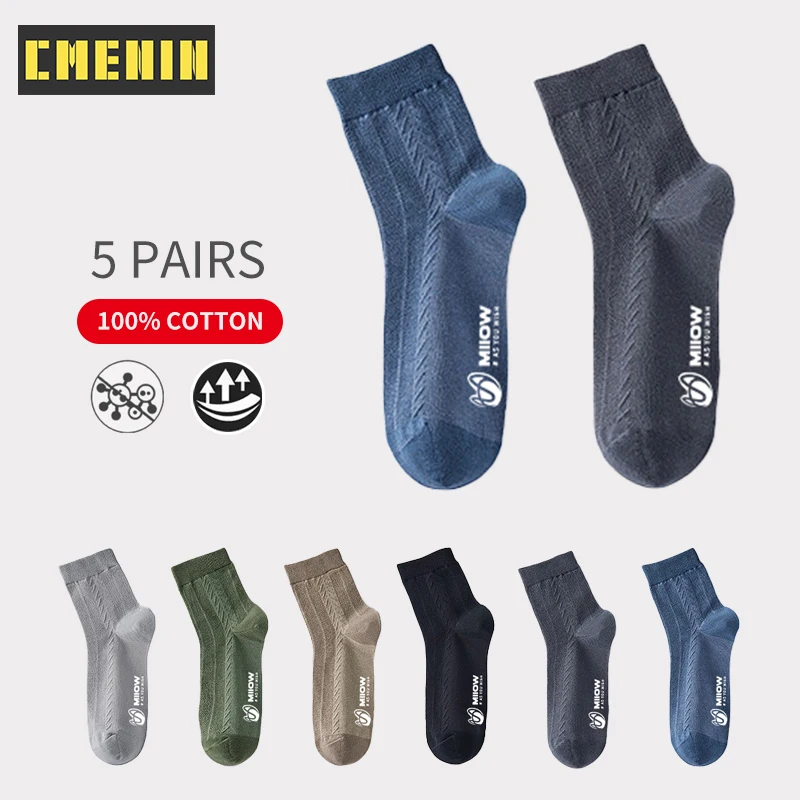 

CMENIN 5 Pairs/Lot Cotton Socks Mens Casual Dress Socks Printing Winter Warm Long Male Comfortable Colorful Weed Deodorant Socks