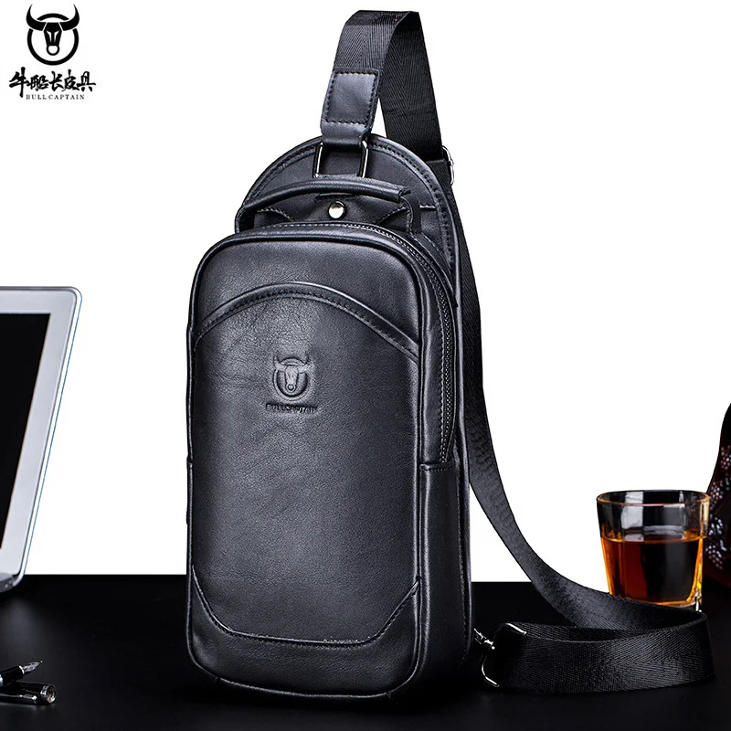 

Niuchuan large capacity portable leather chest bag men's cow single shoulder Crossbody Korean fashion leisure sports