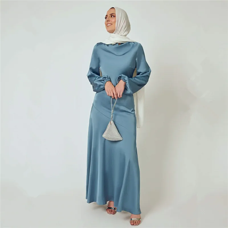 

Middle East Muslim Abaya Arabic Women Satin Long Dress Islamic Jalabiya Caftan Dubai Turkey Maxi Robe Party Evening Gown Ramadan