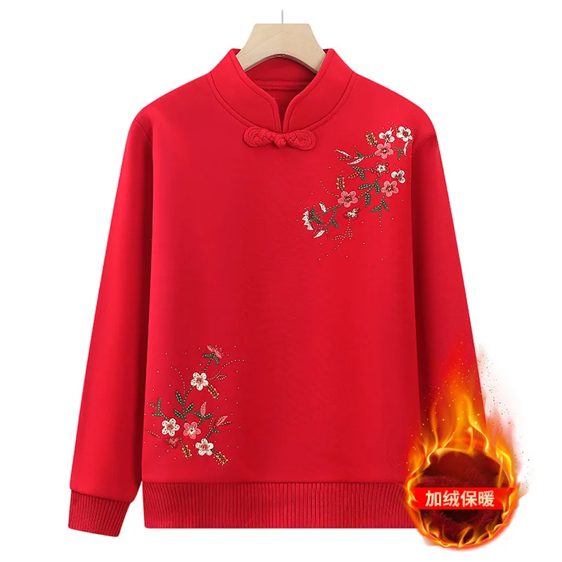Теплый свитер для мамы пуловер с вышивкой свободный утолщенный женский топ