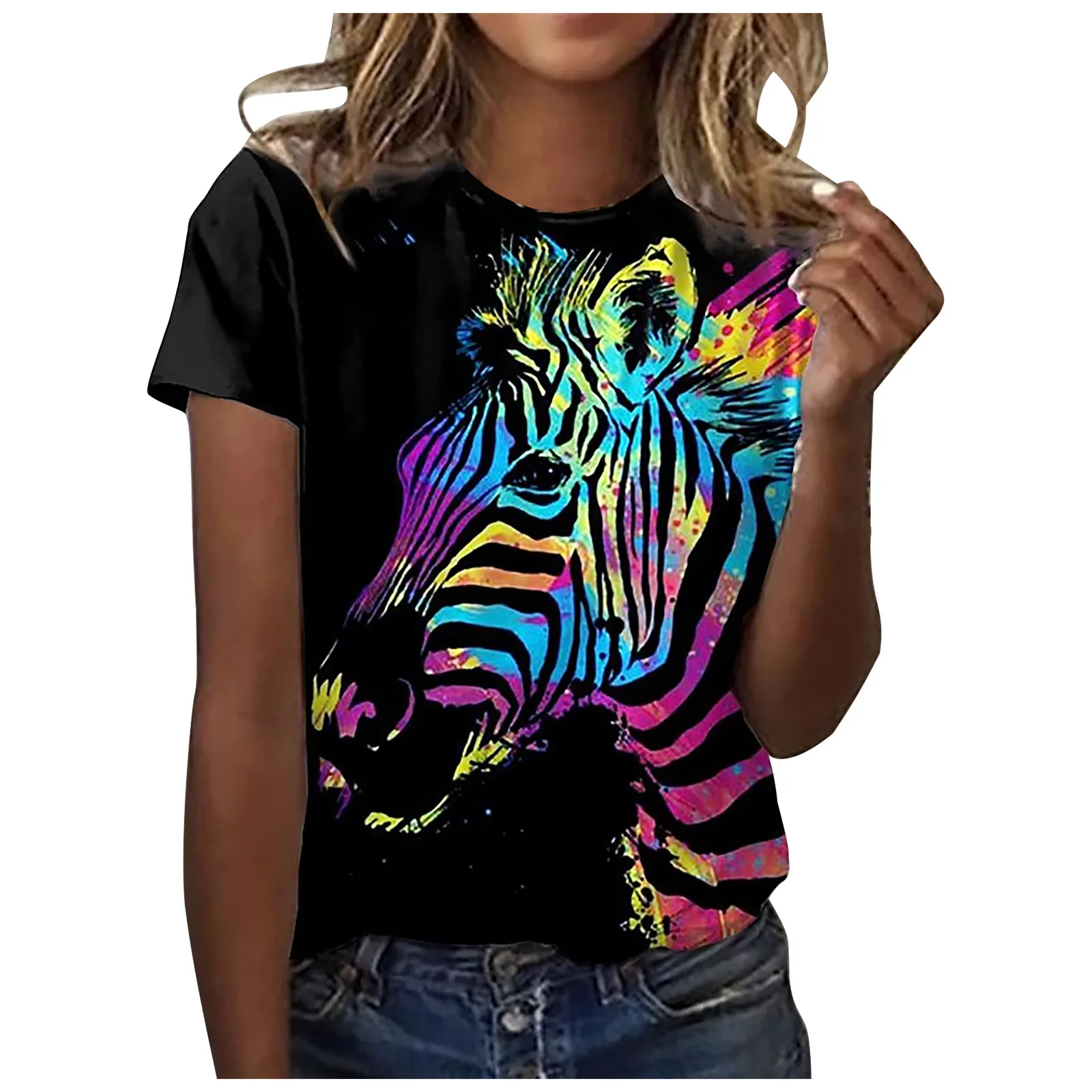 

Fahsion Summer Tshrit Women 2022 Print O-neck Tee Shirt Tops Short Sleeve Casual Loose Tees 90s Abstract Art Harajuku Clothing