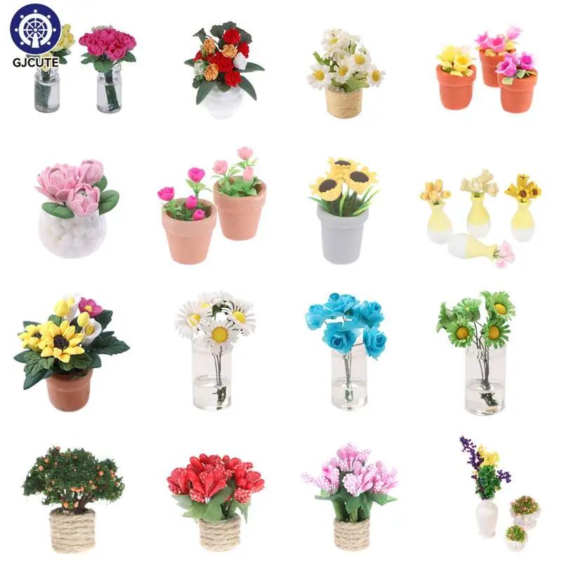 

1:12 Dollhouse Miniature Mini Potted Model Green Plant Flowers Fairy Garden Simulation Ornament Doll House Furniture Home Decor