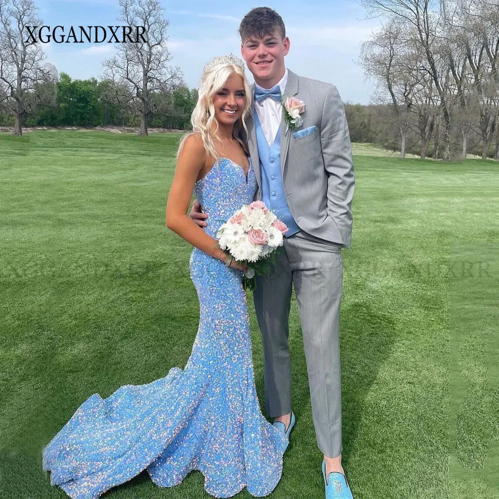 

Лидер продаж, синие длинные платья с блестками для выпускного вечера, 2023, элегантное вечернее платье для милой девушки, женское пышное платье на заказ