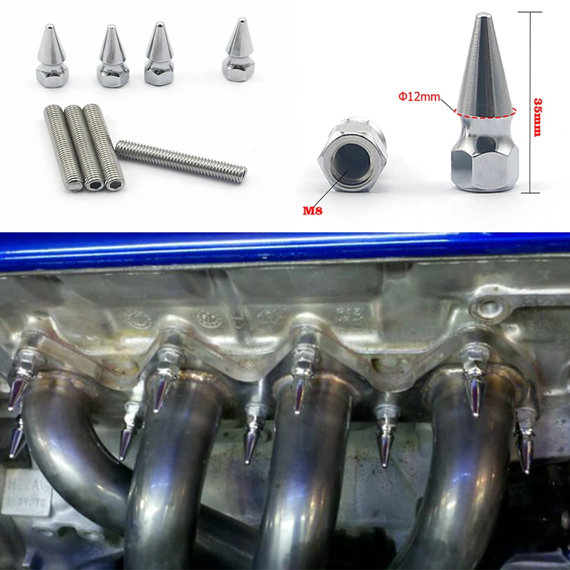 

M8X1.25 Steel Metal Studs Exhaust Manifold Chrome Spikes Bolt Nuts For Honda Civic Acura Replaces Most 12mm Nuts