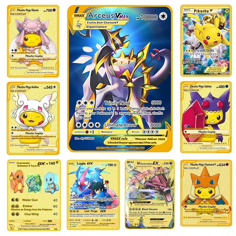 

Pokemon 27 Styles New Charizard Pikachu Mario Arceus Gx Vmax Metal Card Game Collection Anime Toy for Children Christmas Gift