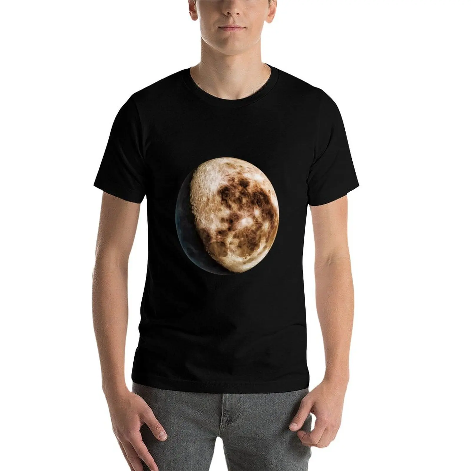 Этническая коричневая футболка с лунным пейзажем винтажная одежда