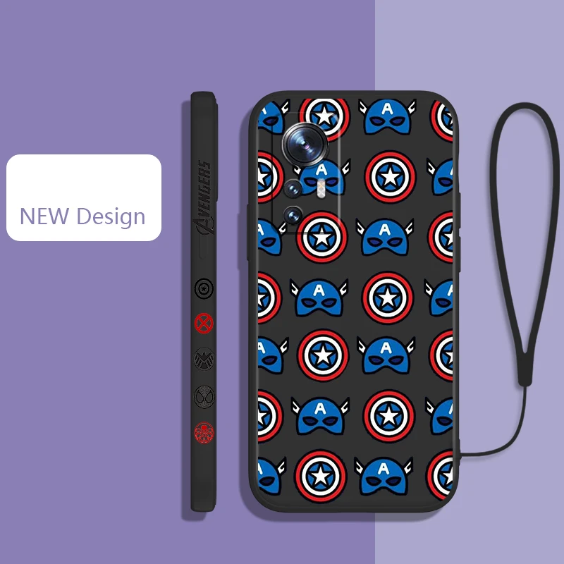 

Marvel Captain America Cool For Xiaomi Mi 12 11 11T 10 10T 9 9SE Lite Pro Ultra A3 Liquid Rope Shock Resistant Phone Case