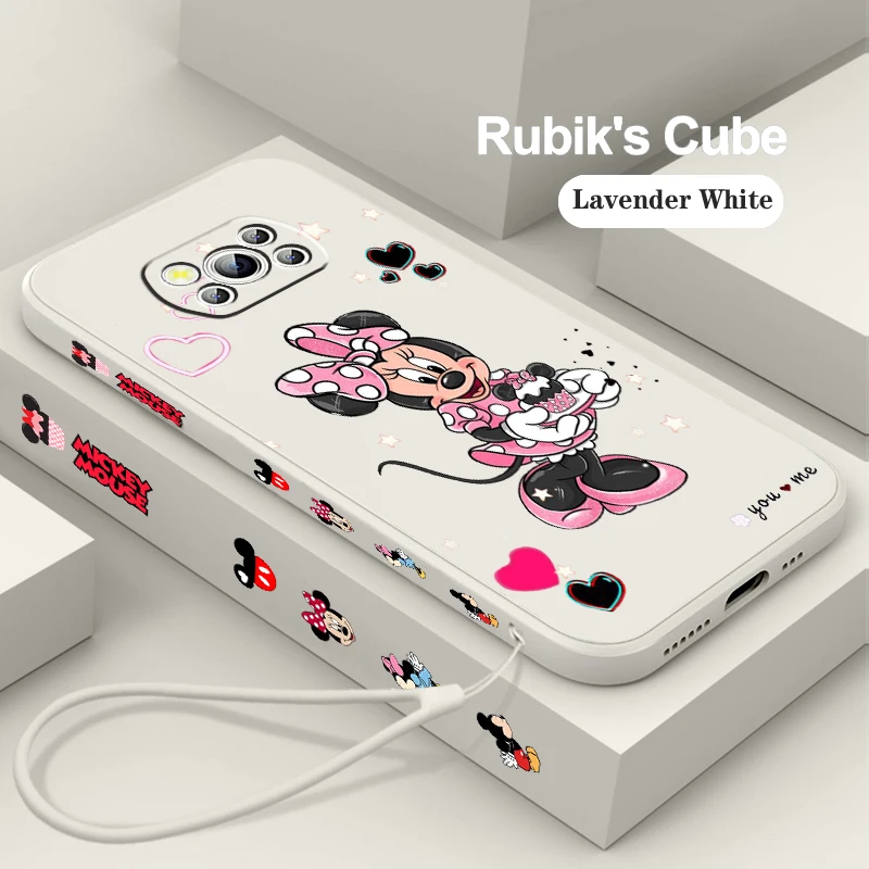 

Mickey Minnie Disney Love Art Liquid Left Rope For Xiaomi Mi Poco M5s M5 X5 X4 X3 M4 M3 F4 F3 GT C55 C50 Pro NFC 5G Phone Case