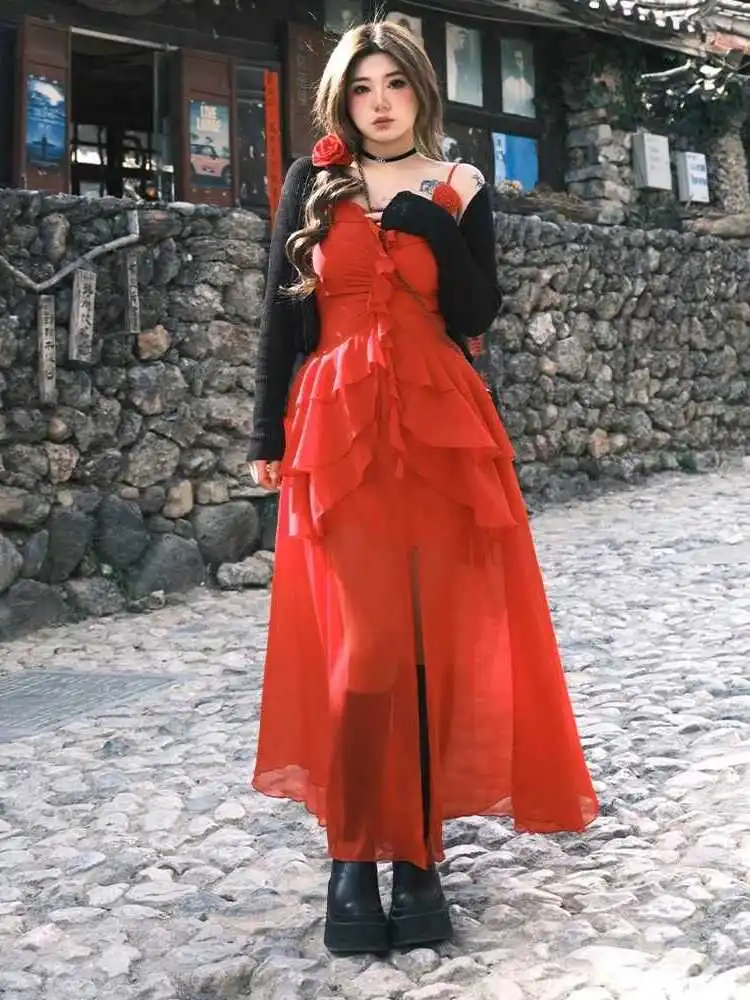 Женская юбка для полных женщин Fat Sister Новинка лета 2024 французское легкое красное