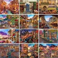 gatyztory acrylic painting by numbers for adults with 60x75cm frame town landscape modern wall art picture by numbers for diy gi