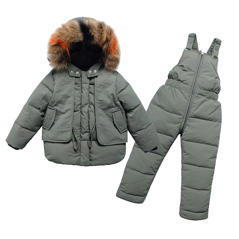 

New Children's Down Jacket Suit Baby Infant Hooded Overalls Pants Two-Piece Sets Boy Girls' Winter Warm Clothing For 3-8 Years