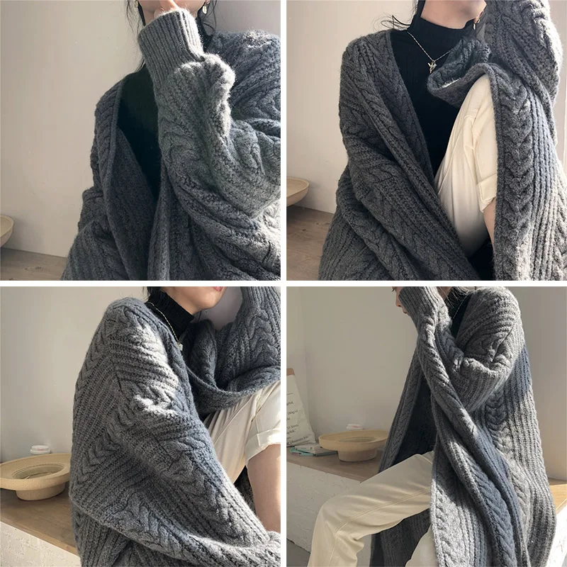 Knitwear Cardigan Coat Jumper Women Long Knit Chunky Long Sleeve Thick Female Long Tops Knitwear Outerwear Sweater Coat images - 6