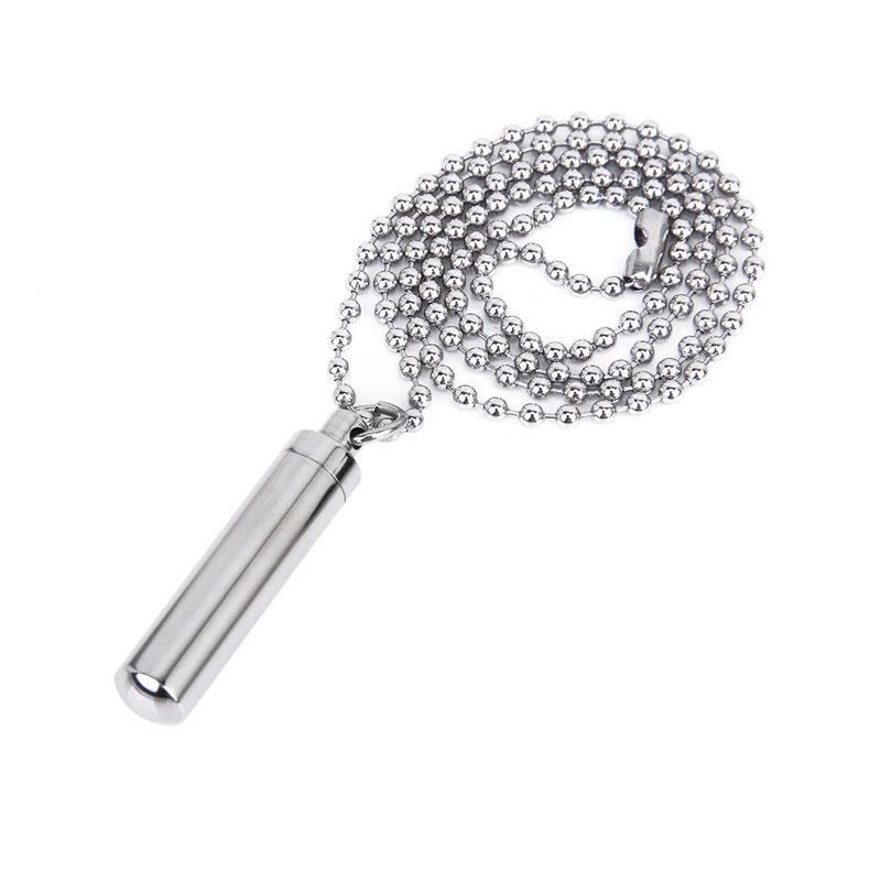 

Stainless Steel Pill Case Holder Cylinder Cremation Urn Memorial Pendant Necklace Keepsake 49*9mm