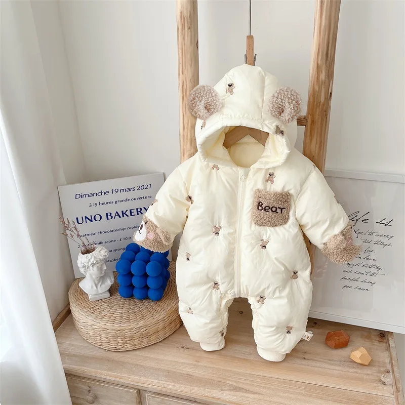 Baby winter clothes plush thick cotton padded clothes Baby cute one-piece clothes Winter crawling clothes cotton padded jacket