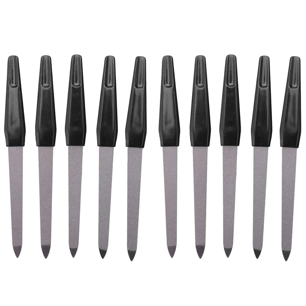 

10 шт., двусторонние металлические пилки для ногтей с пластиковой ручкой