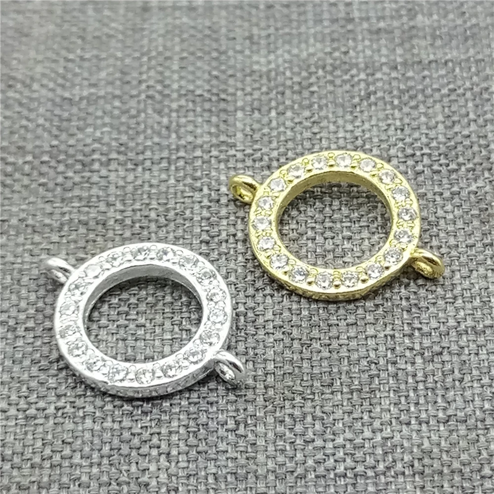 

4pcs of 925 Sterling Silver Circle Bezel Connector Charms w/ CZ for Bracelet Necklace 10mm