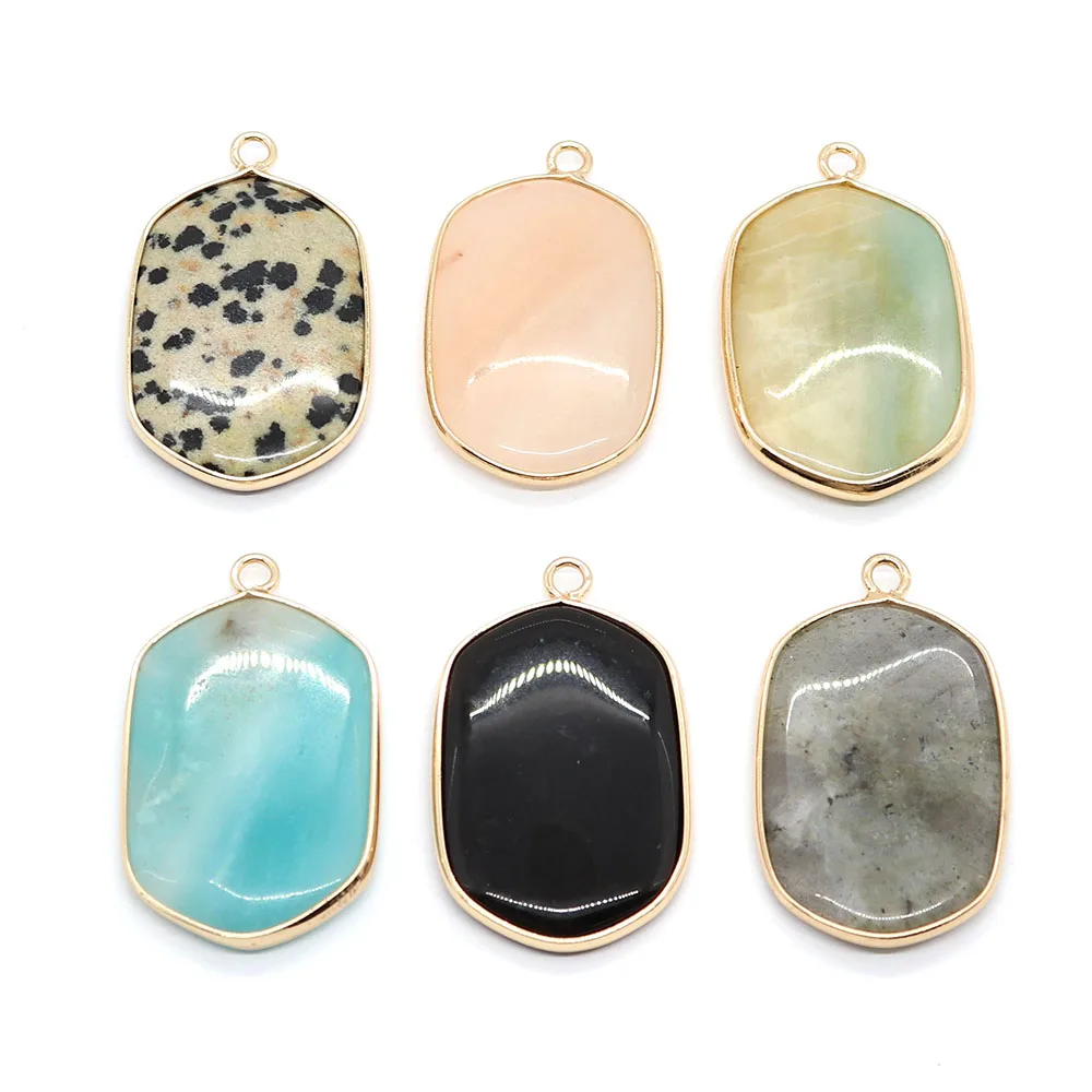 

Natural Stone Polygonal Agate Pendant 21x35mm Charm Crystal Speckled Stone Jewelry DIY Necklace Earrings Boutique Accessories