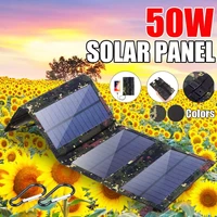 foldable 50w solar panel 5v sun power solar cells folding pack w 2 x carabiners portable solar charger for phone camping