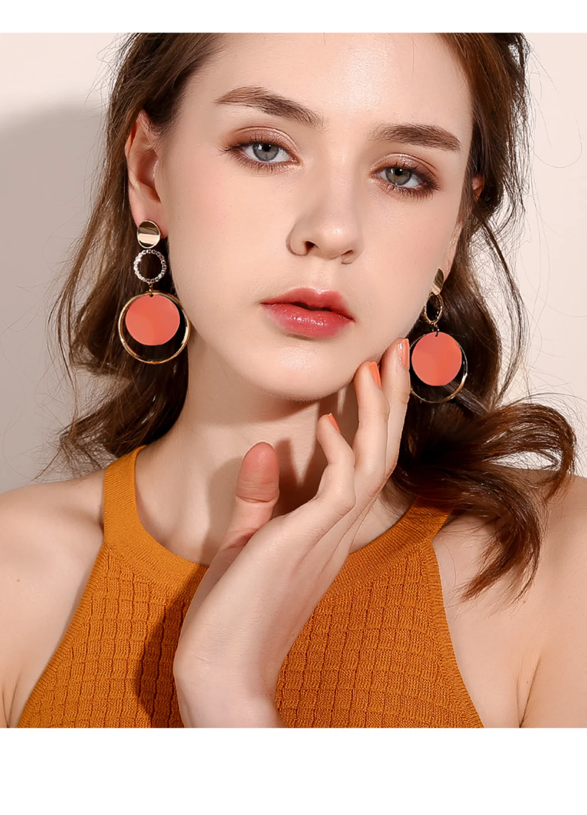

Round Fashion Exaggerated Temperament Personality Studs Long Style Rhinestone Earrings Goddess Stand Out Uniquely Women's Jewelr