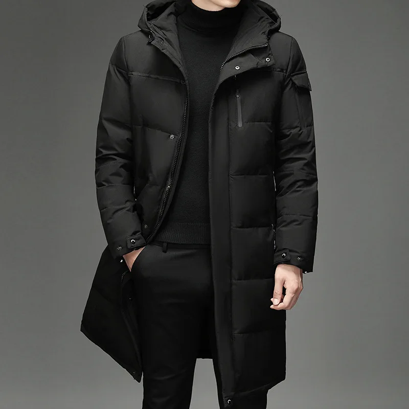 Men's Thickened Down Jacket Winter Warm Down Coat Windproof Parkas Long Hooded Padded Puffer Jacket