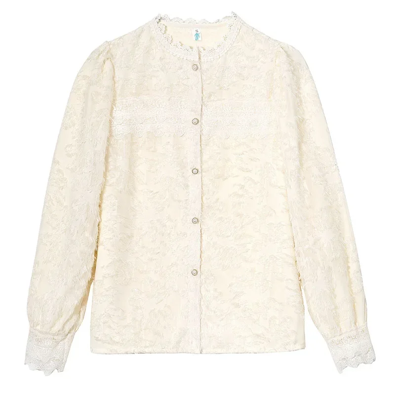 Новая женская рубашка с длинным рукавом и воротником-стойкой кружевная