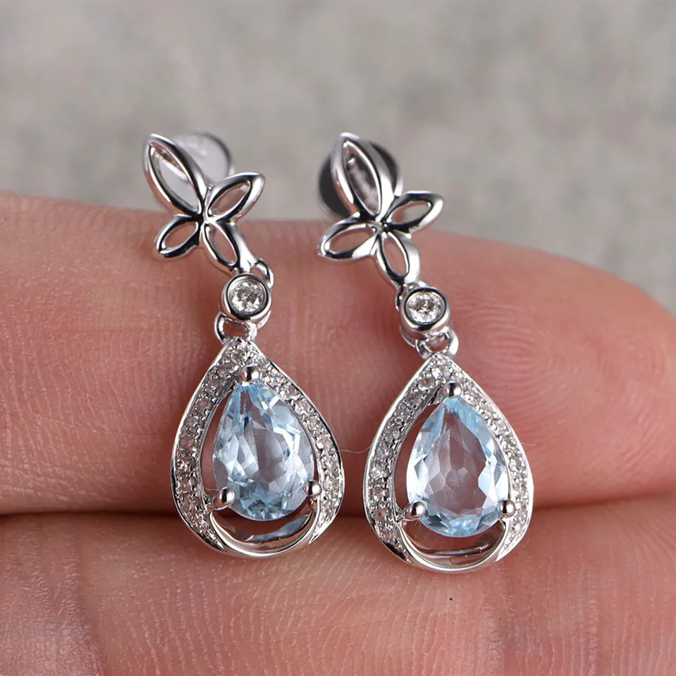 

Graceful Bridal Wedding Drop Earrings Light Blue Water Drop Cubic Zircon Romantic Anniversary Gift Earring Trendy Jewelry