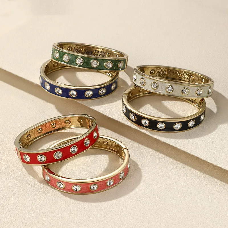 

2023 Luxury Crystal Open Bracelet Bangles for Women Stainless Steel Charm Thin Bangle Simple Gifts Colorful Jewelry for Girls