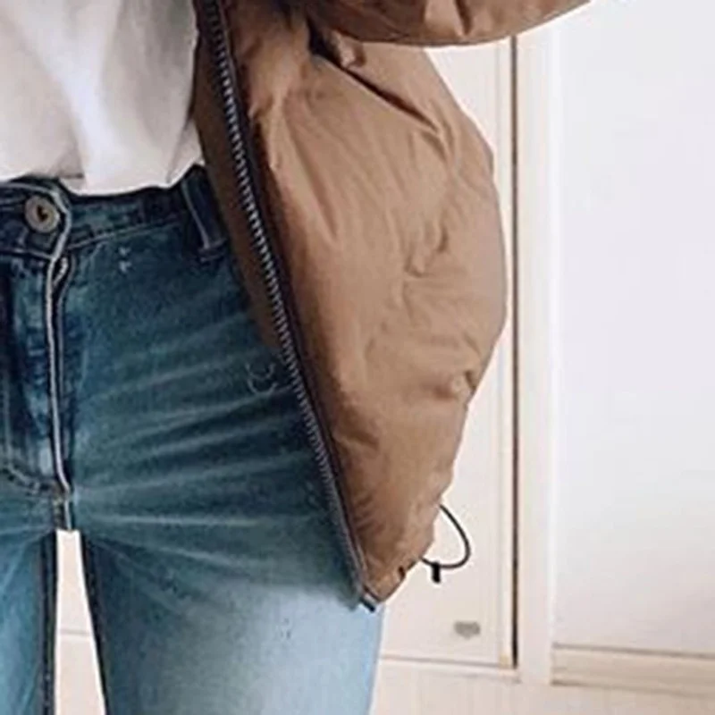 Cotton Padded Jacket Top To Keep Warm Winter Women's Thick Coat Women's Casual Solid Color Hooded Zipper Brown Puffer Jacket