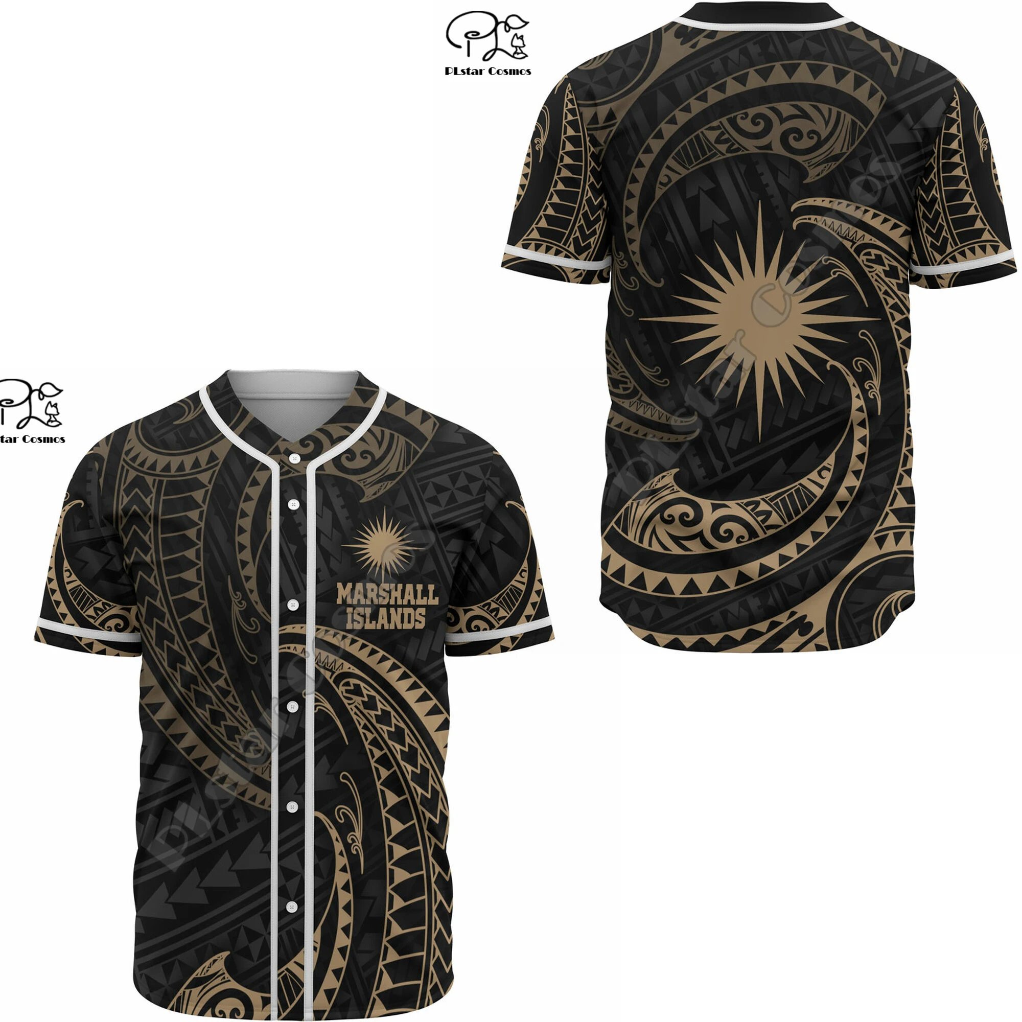 Marshall Islands Polynesian Flag Tribal Culture Retro Tattoo 3DPrint Men/Women Summer Baseball Jersey Shirts Short Sleeves X2