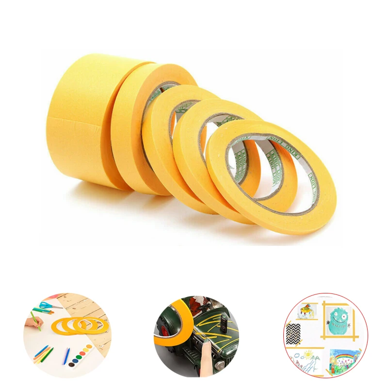 

50M/20M/18M Yellow Masking Tape Adhesive Tape Textured Paper Car Paint Decoration Seamless Hand Tear Without Mark For Painting