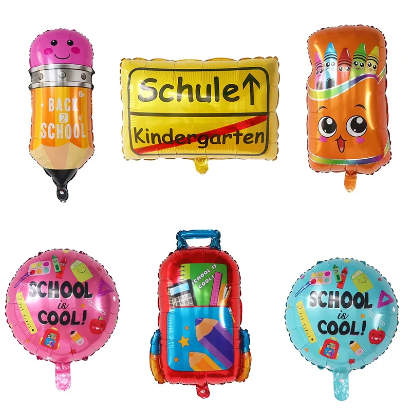 Crayon Box Pencil Foil Balloons Schoolbag Graduation Helium Balloon Birthday Party Decoration Start Back School Is Cool Globos