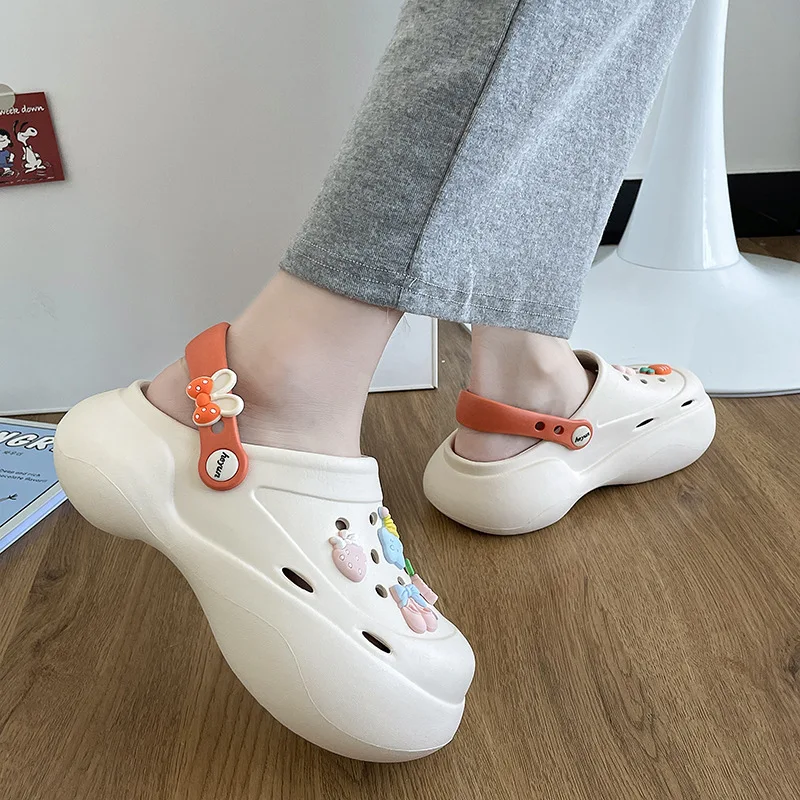 Summer New EVA Elevated Hole Shoes with Thick Sole Matsutake Sole Non slip External Wearing Sandals Fashion Casual Beach Shoes