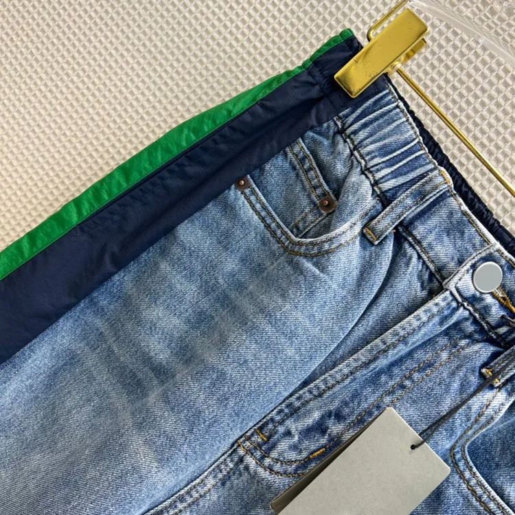 

Luxury Spliced Denim Pants for Women Side Striped Straight Denim Pants Top Quality 3D Cut High Waist Slim Jeans Lady Spring 2022