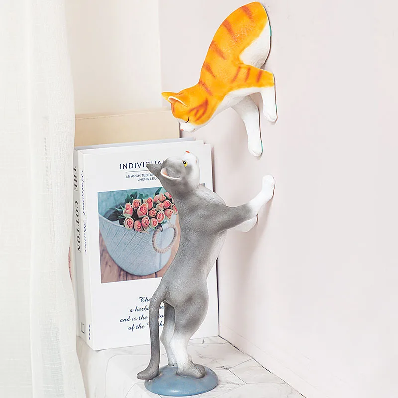 

Creative kissing cat resin ornaments modern home decoration gray cat resin crafts porch living room orange cat wall hangings