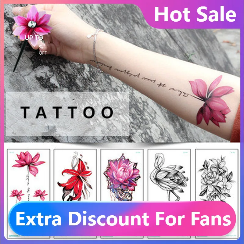 

Водостойкая временная татуировка-наклейка для женщин и мужчин, наклейка с черным цветком клевера, красная флэш-тату, имитация водяного пере...