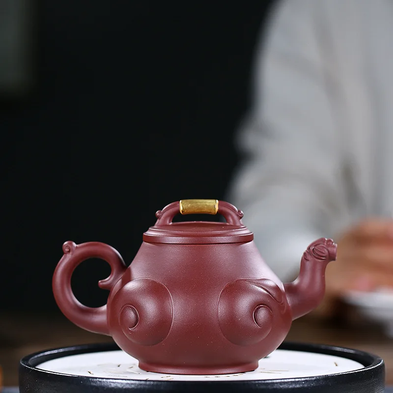

Raw Ore Purple Mud Drawing Gold Ruyilong Teapot Zisha Teapot Yixing Handmade Pot Kung-fu Teaware Purple Clay Drinkware For Puer