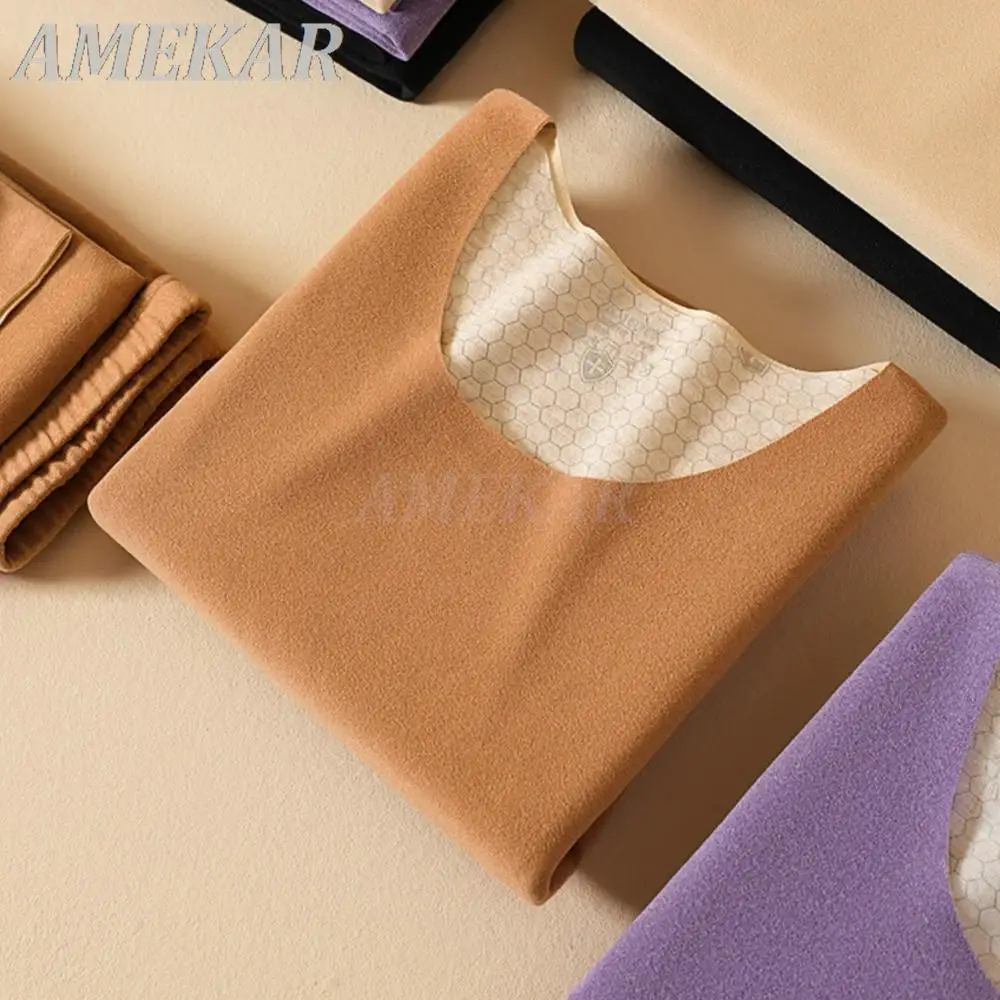 Crewneck Warm Thick Thermal Underwear For Men Women Seamless Long Johns Bottom 2 Pieces Set Ladies Solid Winter Thermo Lingerie