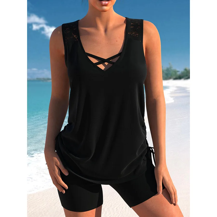 

Сексуальный однотонный купальник-танкини, женский купальный костюм, женский купальник, бикини, бразильский комплект бикини, женский черный кружевной купальник 2023, Новинка