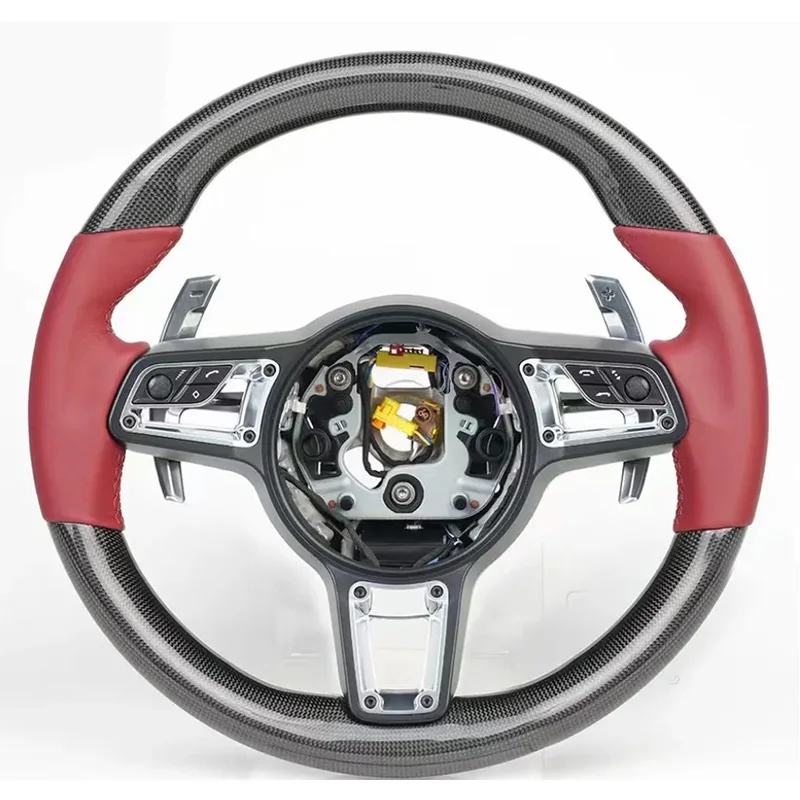 Кожаное рулевое колесо из углеродного волокна подходит для Porsche Mancan Panamera Cayenne 911 718